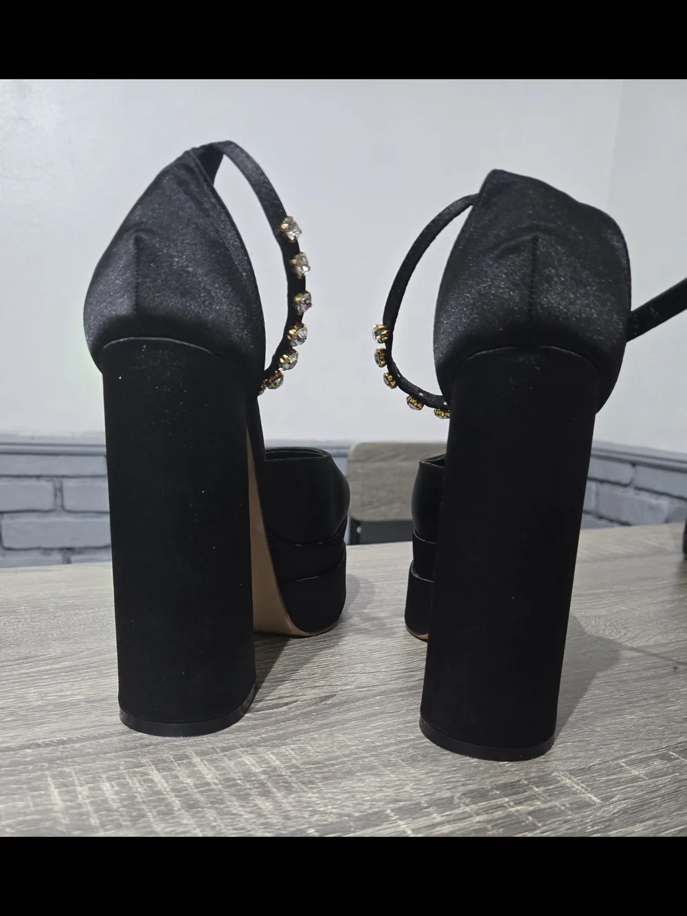 Chunky Black Platform Ankle-Strap Pumps